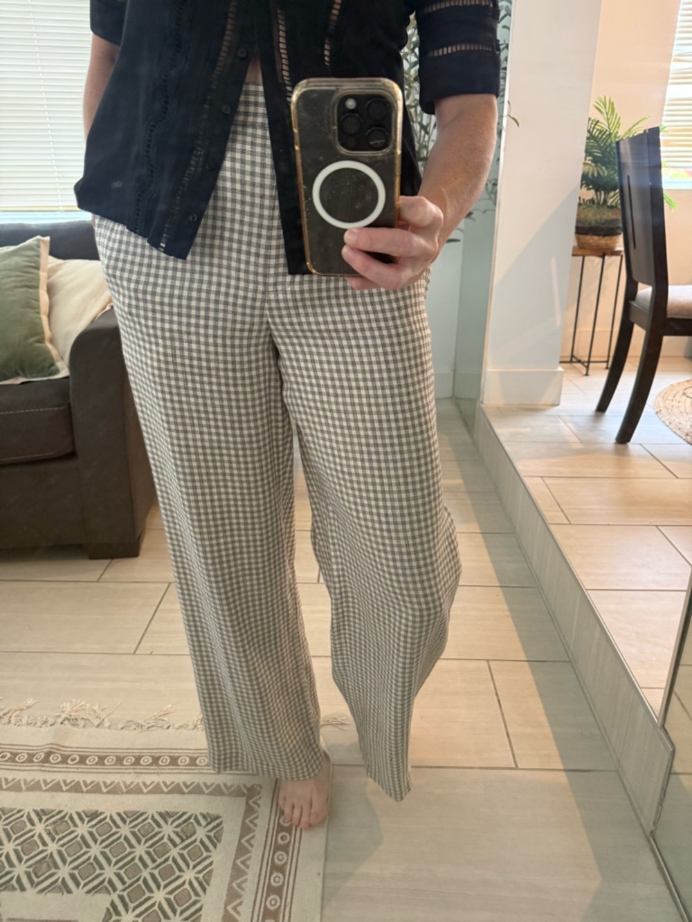Theory Checkered Wide-Leg Linen Pants NWT Size 2